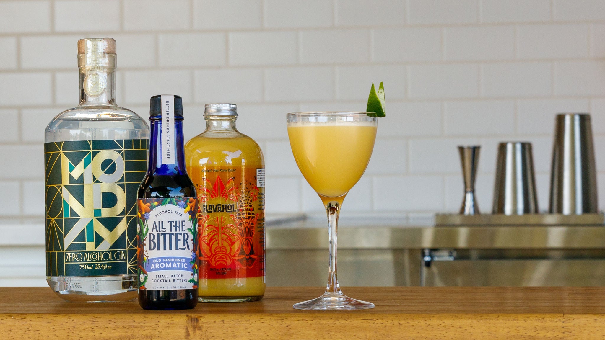 non alcoholic gimlet with kava kavahol mocktail