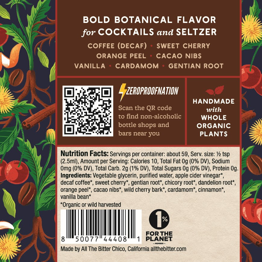 All The Bitter non alcoholic coffee bitters back ingredient label