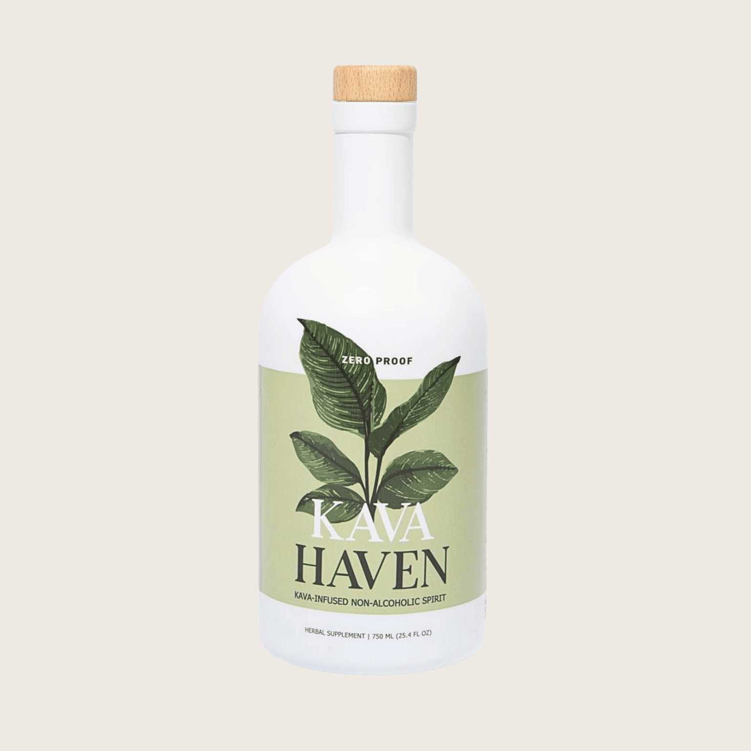 Bottle of Kava Haven on a beige background style=